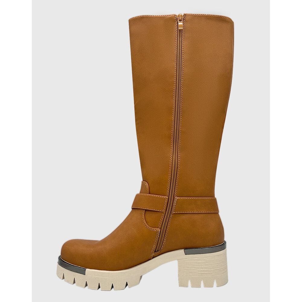 Bota Para Mujer Cafe Bajo La Rodilla Correa Con Hebilla image number 4.0